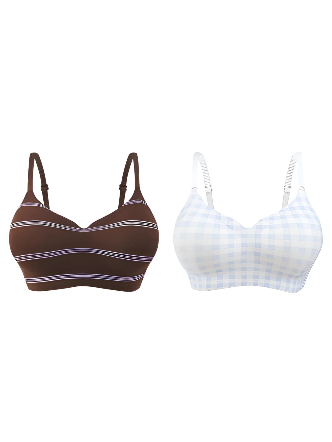 Mocha brown striped + Light blue plaid