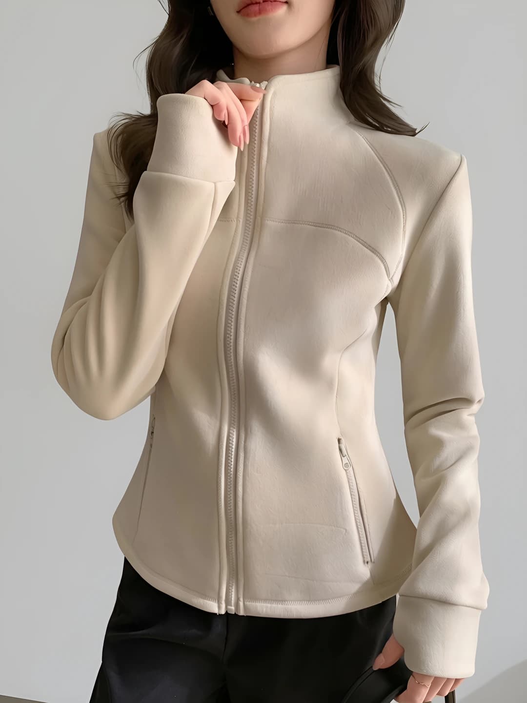 Women's autumn-winter fleece-lined thickened slim fit slimming warm stand collar long sleeve zip fleece