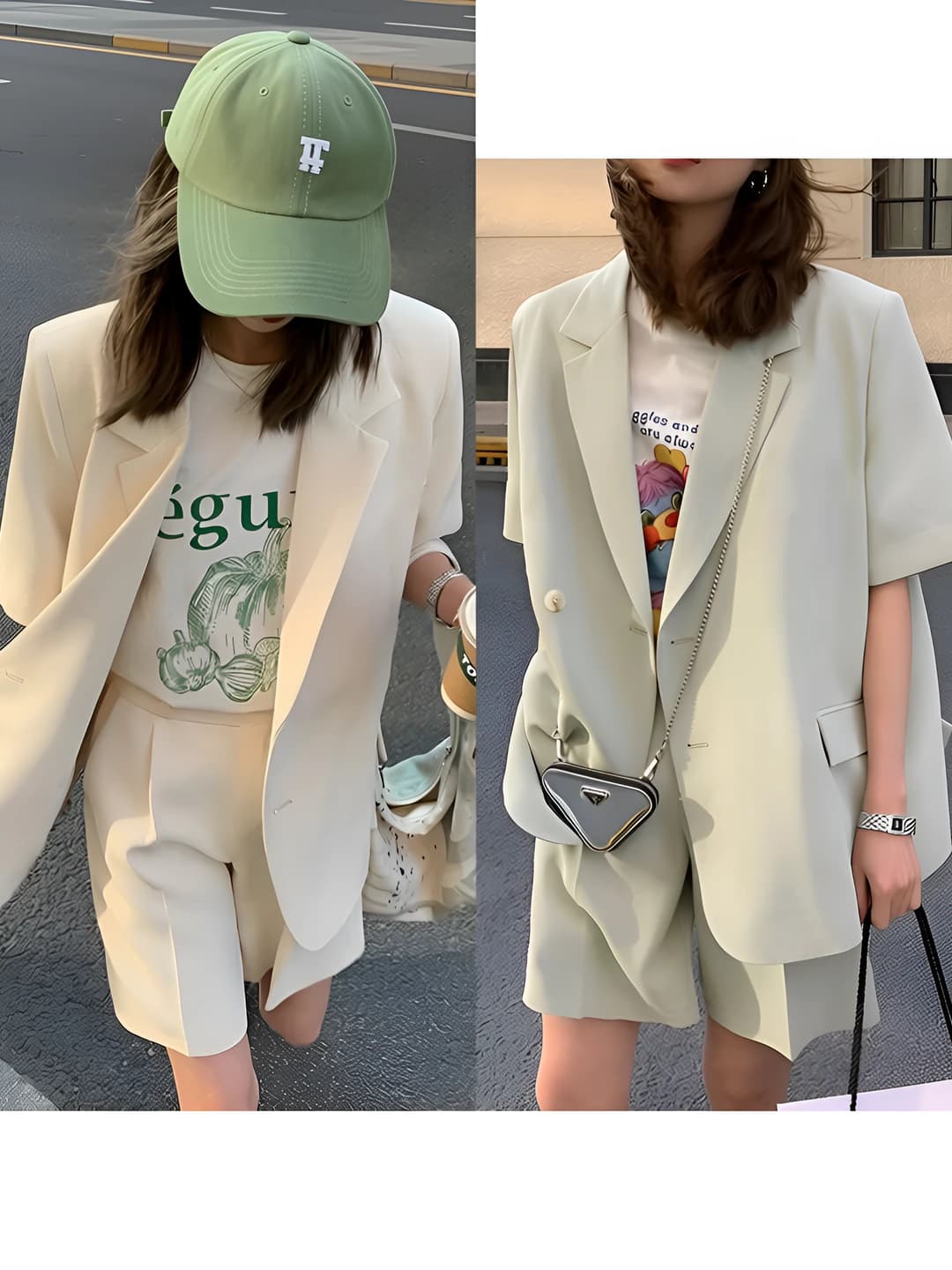 Women's 2026 spring-summer thin solid colour loose fit short sleeve blazer and short shorts set