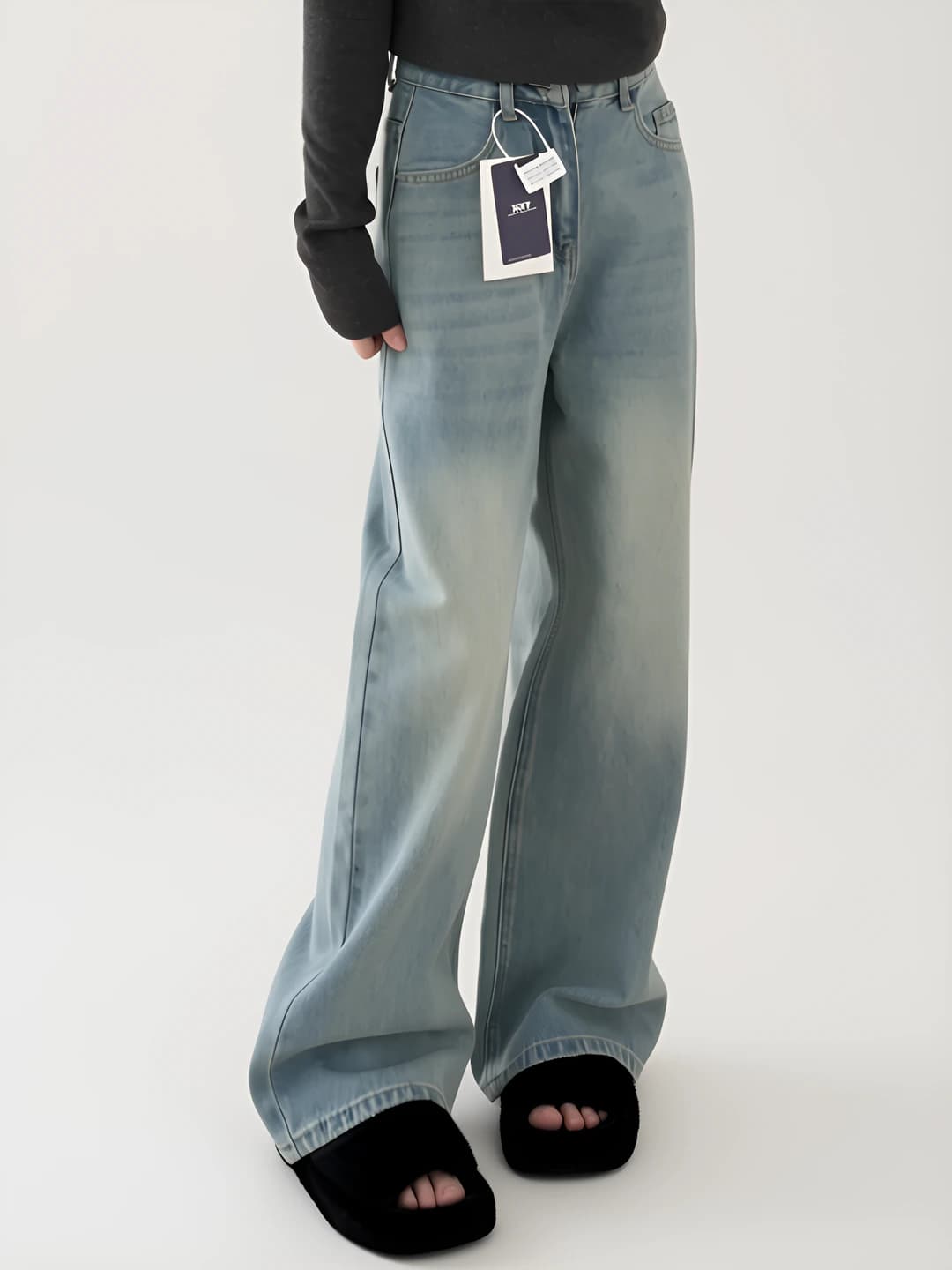 Women's wide and flared jeans: spring-summer, high waist, loose fit straight cut, slimming, zip, regular