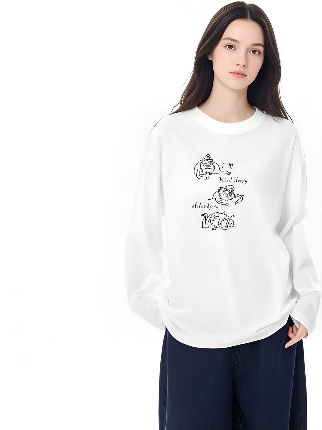Women's long sleeve t-shirt 2026, pure cotton, crew neck, loose fit, printed, casual style