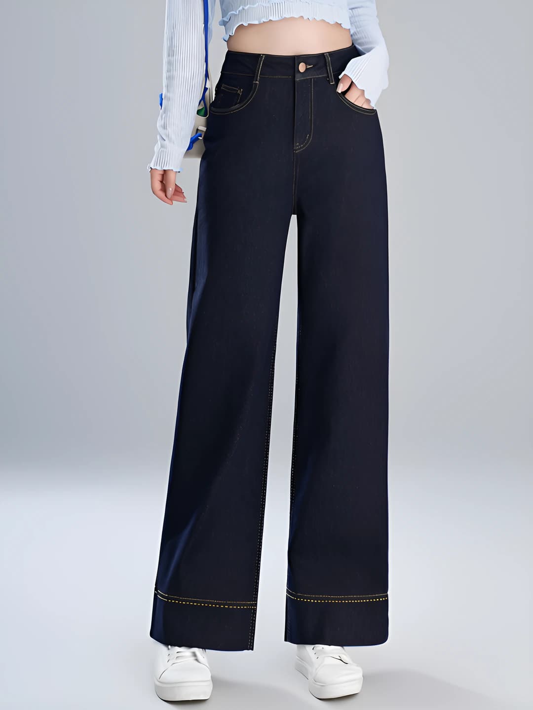 Women's ankle-length trousers 2026 spring-summer, wide and flared jeans, high waist, straight cut, slimming, casual style