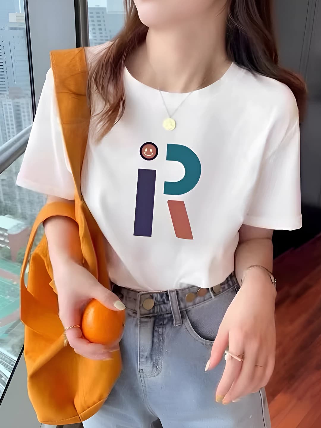 Women's short-sleeve crew neck loose fit slimming pure cotton printed t-shirt, summer 2026