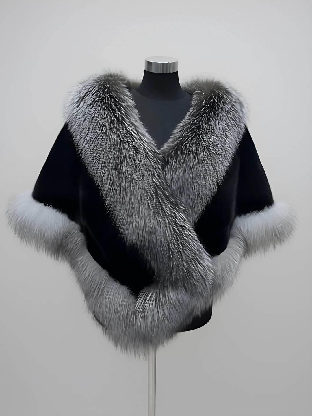 Women's faux fur cape, V-neck, long sleeve, winter 2026