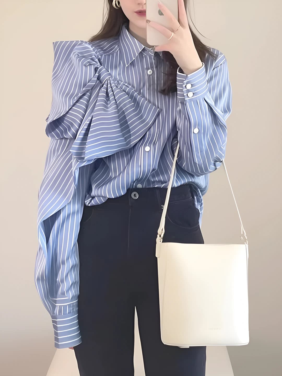 Ayollar uchun chiziqli uzun yengli ko'ylak-shirt, POLO yoqa, tanaga yopishgan kesim, 2026