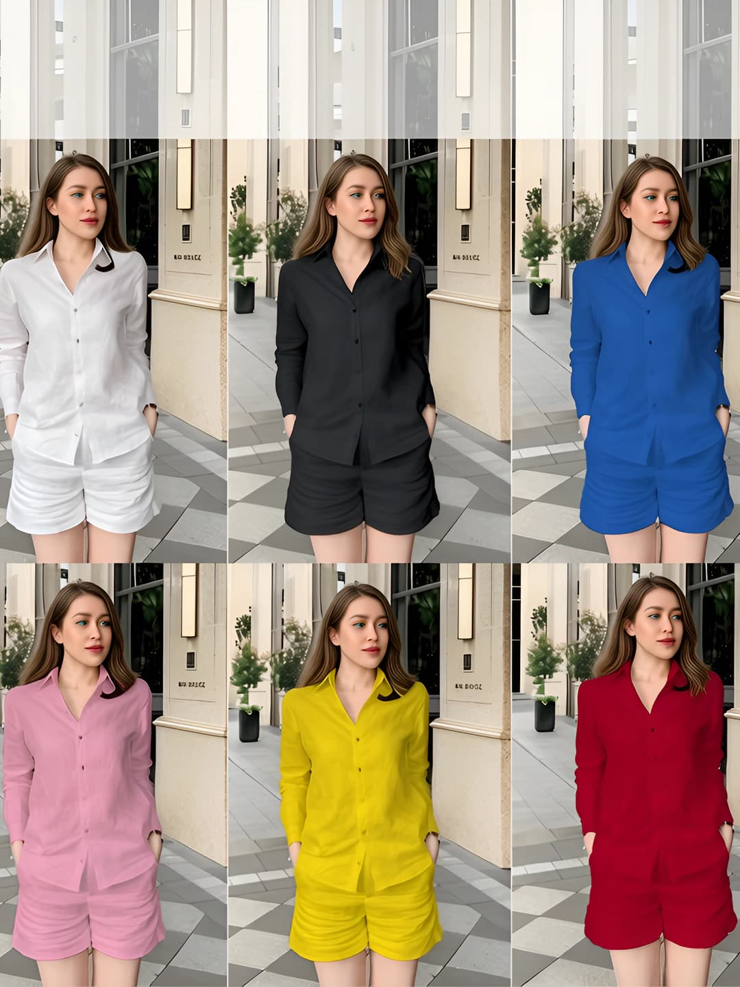 Women's summer solid colour cardigan and knee-length shorts casual set