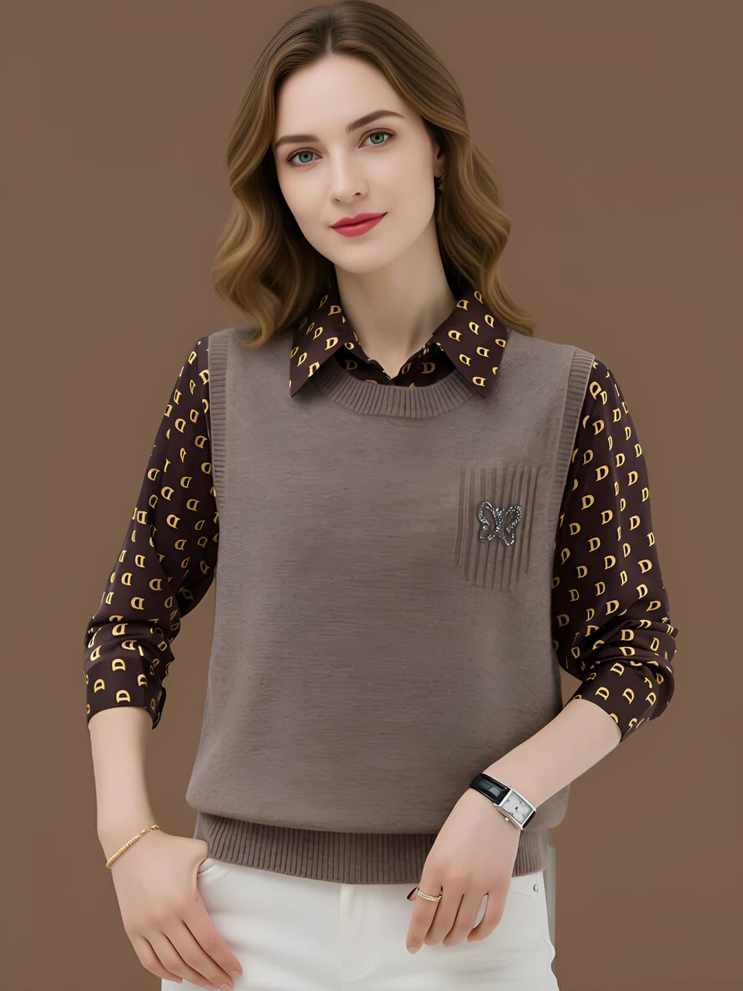 Women's knit vest, crew neck, sleeveless, solid colour, slim fit, slimming, spring-autumn