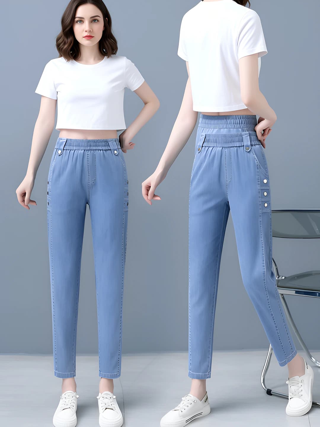 Women's straight jeans 2026, high waist, thin, ankle-length trousers, loose fit, casual style