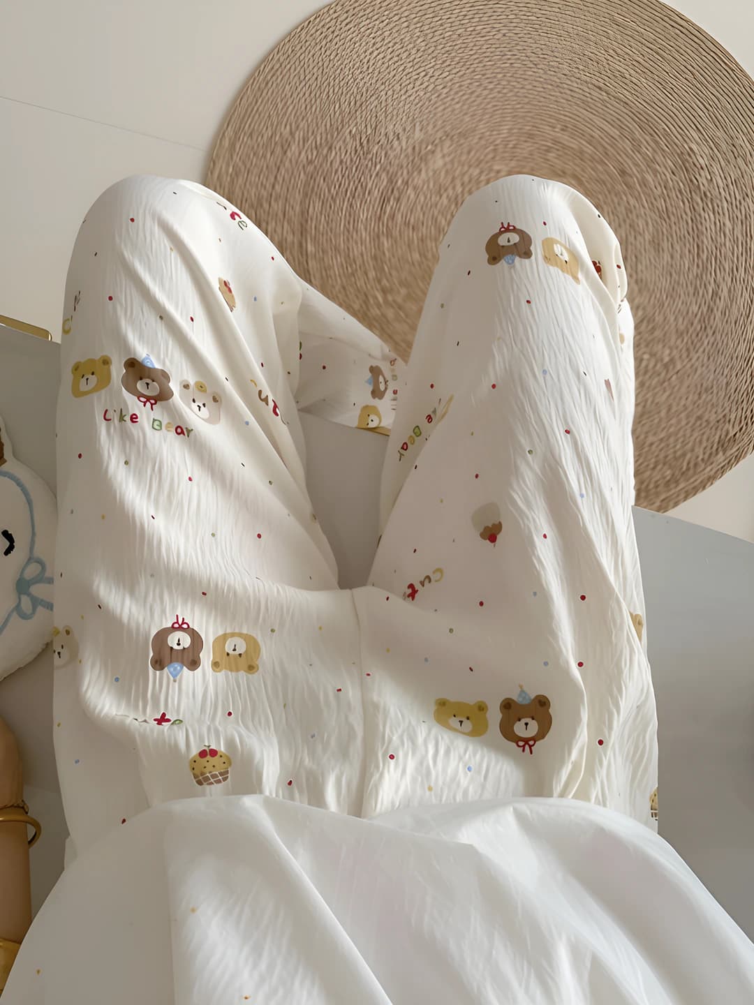 Ayollar uchun yozgi pijama shimlari, bosma naqshli, bo'sh (oversize) kesim, havo o'tkazuvchan, tashqarida kiyish mumkin