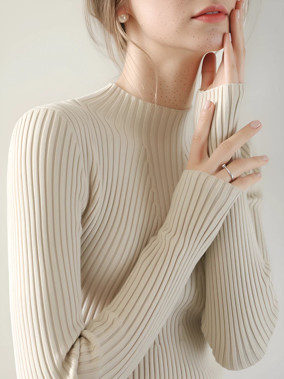 Women's thickened sweater, autumn-winter, mock neck, long sleeve, loose fit, 50-65 cm