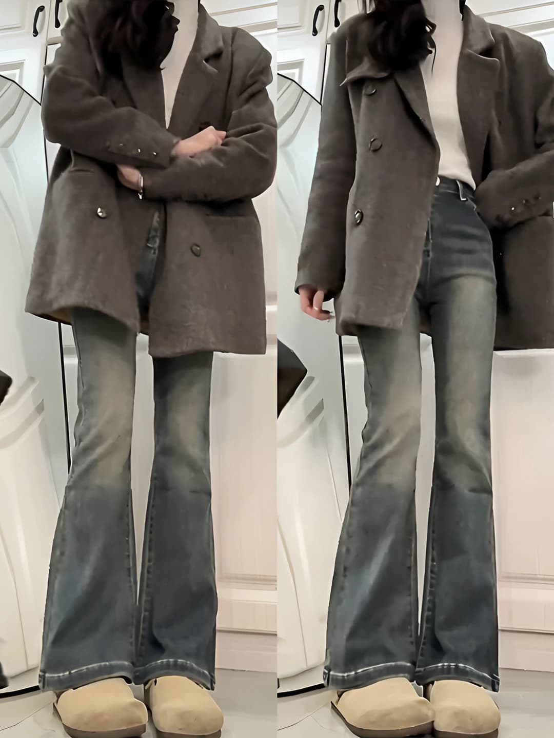 Women's wide and flared jeans, high waist, retro, autumn-winter, slimming, plus size, for petite