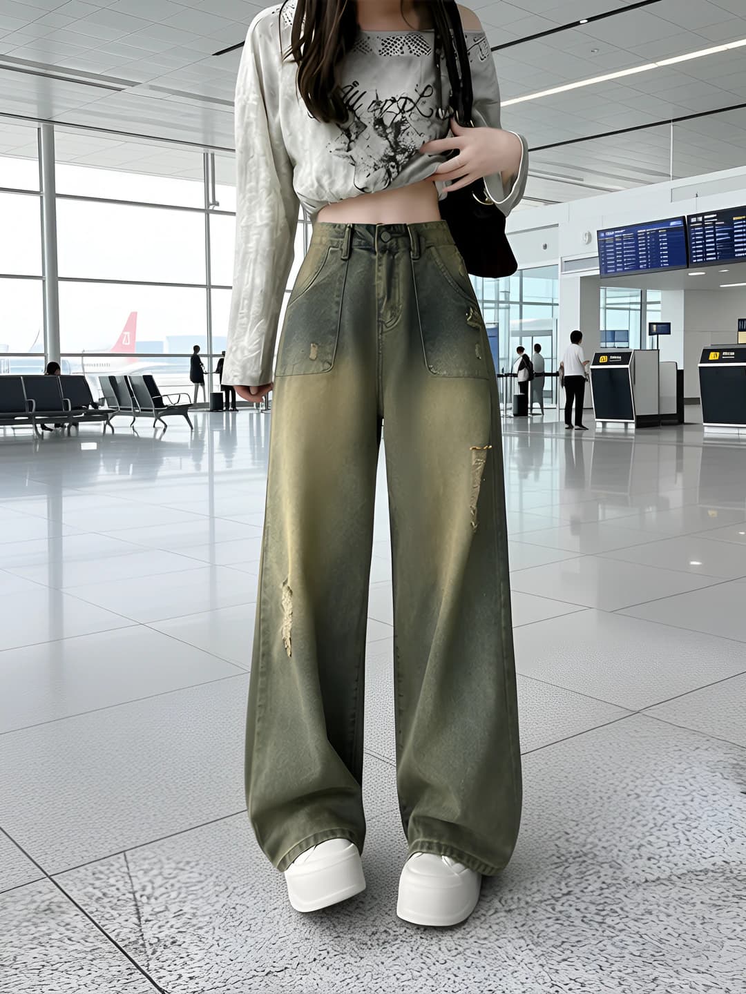 Ayollar uchun 2026 yilgi retro uslubdagi yirtiq-dizaynli, baland bel, bo'sh (oversize) va to'g'ri kesim keng jinsi shimlar