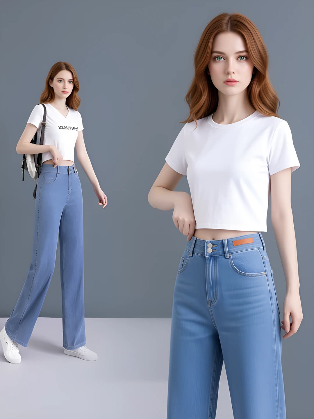 Women's 2026 summer ultra-thin ice-silk fabric high waist straight cut ankle-length jeans