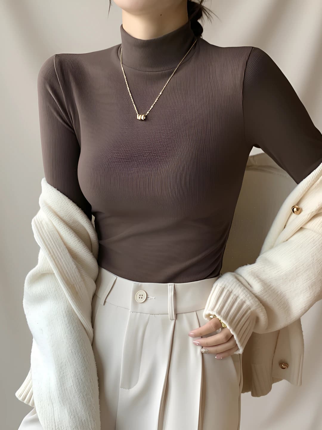 Women's long sleeve turtleneck with mock neck, autumn-winter, stretch, regular fit, black and white