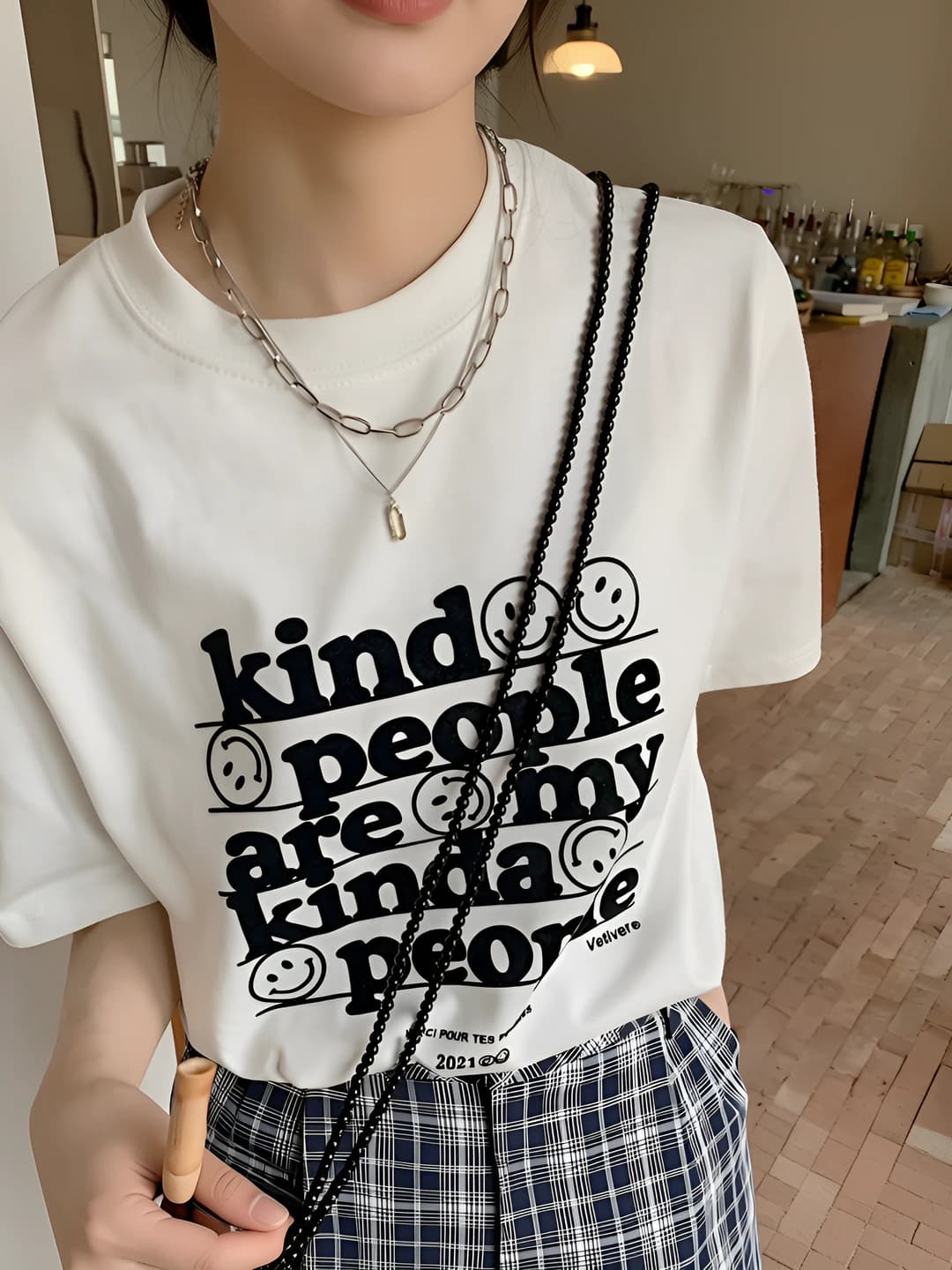Women's white t-shirt, summer, short sleeve, crew neck, loose fit, pure cotton, printed, casual style