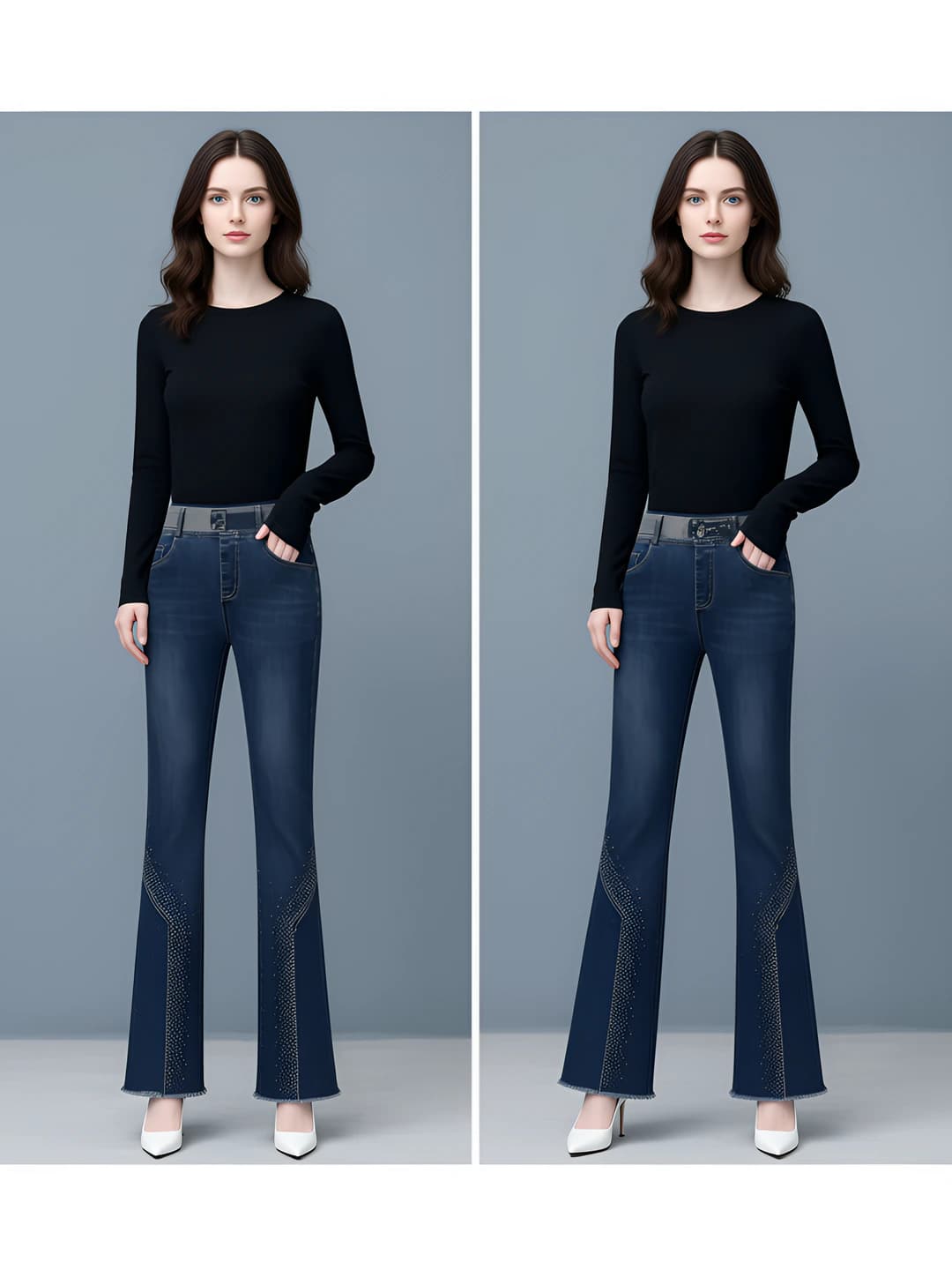 Women's 2026 spring-autumn 3D design high waist stretch thin jeans