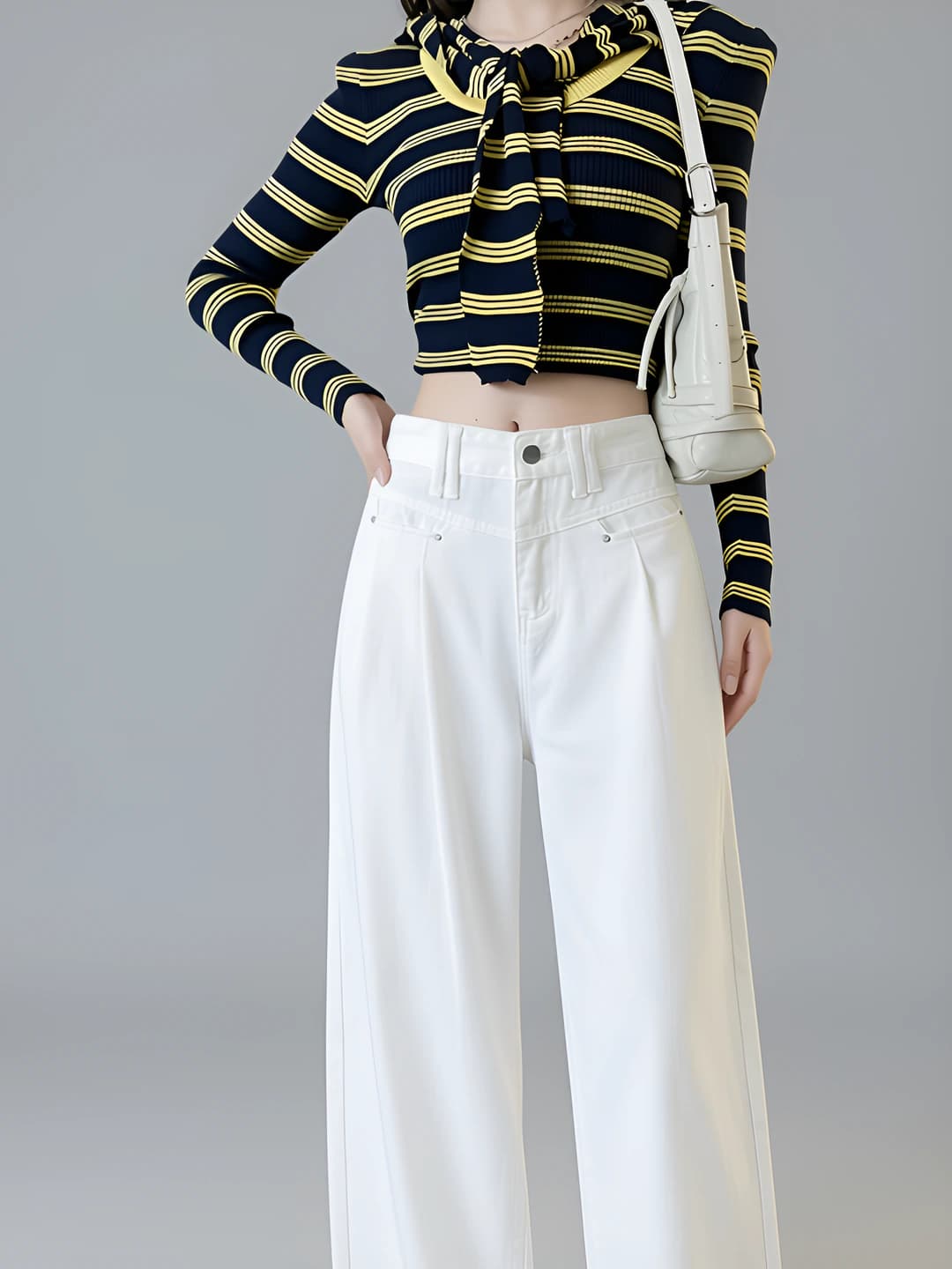 Women's 2026 winter jeans, wide and flared, high waist, loose fit straight cut, slimming trousers