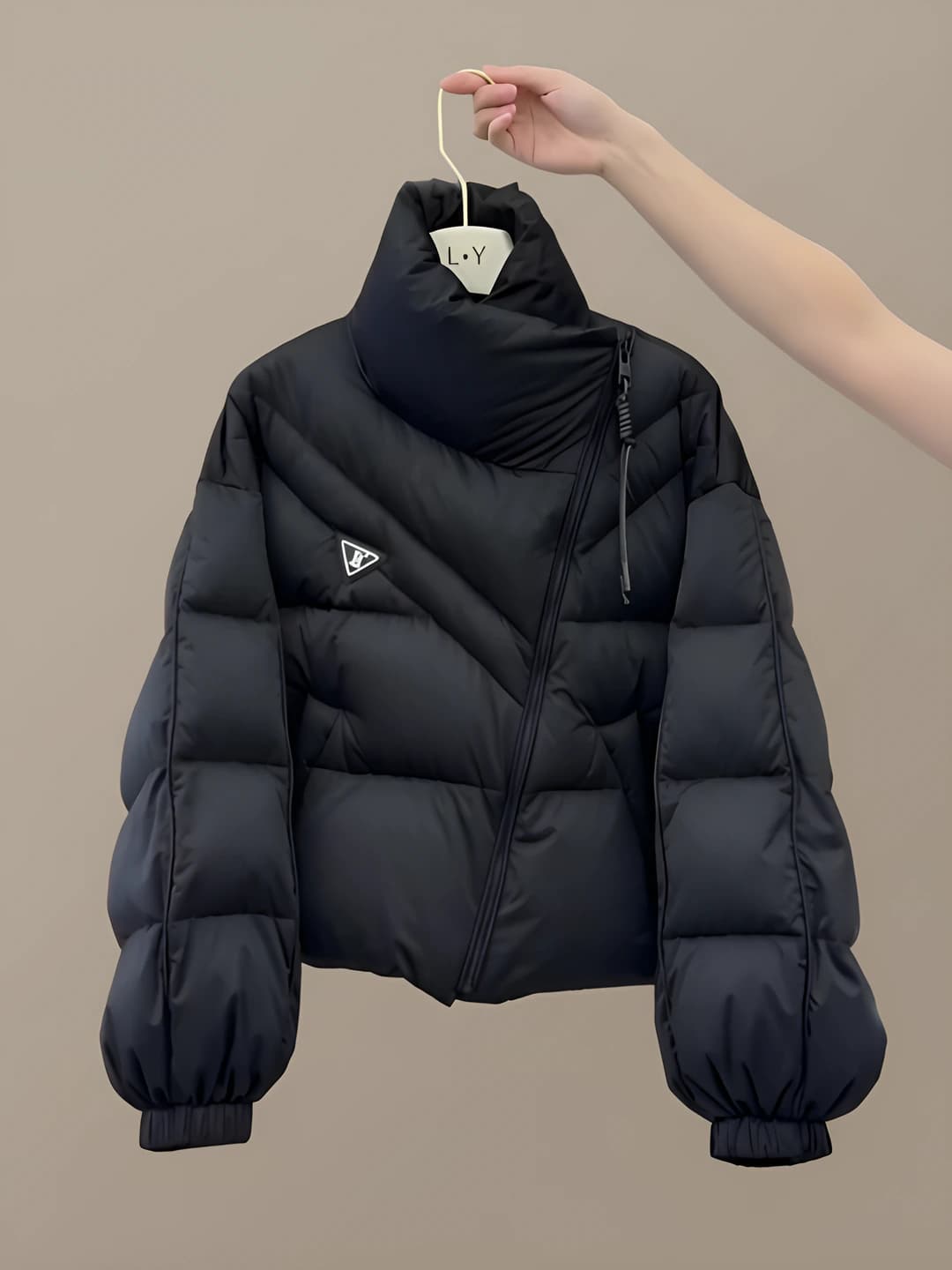 Women's 2026 Korean style cropped, thickened, loose fit padded jacket, stand collar, zip, solid colour