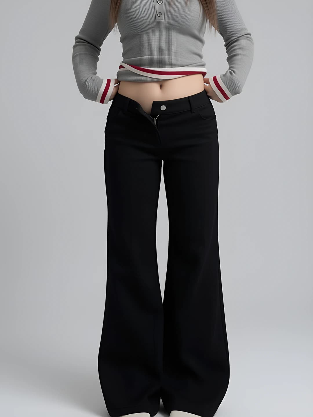 Ayollar uchun keng va klesh jinsi shimlar, baland bel, bo'sh (oversize), to'g'ri kesim, qora, bahor-kuz