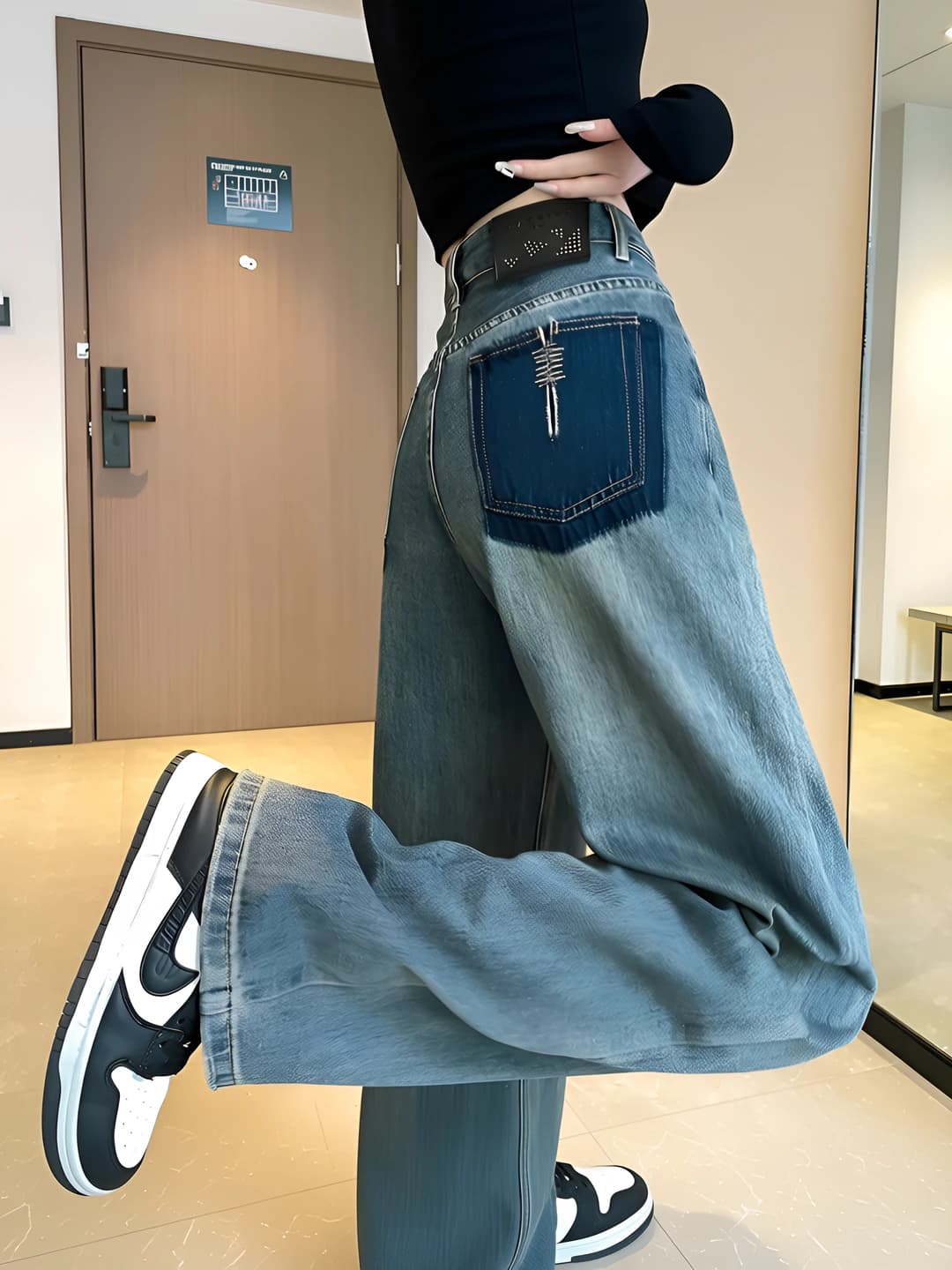 Women's wide and flared jeans: high waist, straight cut, autumn-winter, loose fit, slimming, trousers