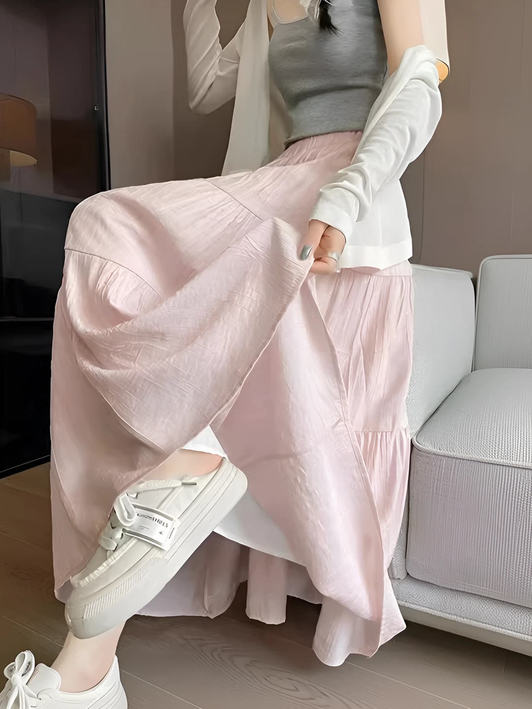 Women's 2026 thin, high waist, mid-length, solid colour, petite A-line skirt