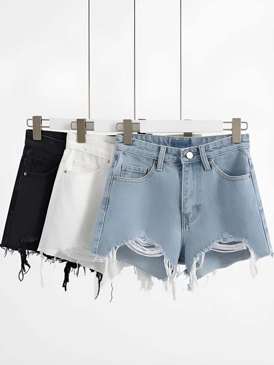 Women's 2026 summer distressed high waist wide-leg casual denim shorts