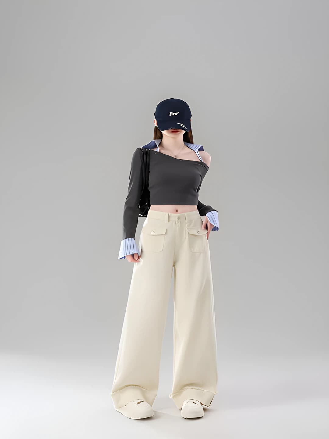 Women's wide-leg jeans, plus size, loose fit, straight cut, slimming, high waist, ankle-length trousers, autumn-winter