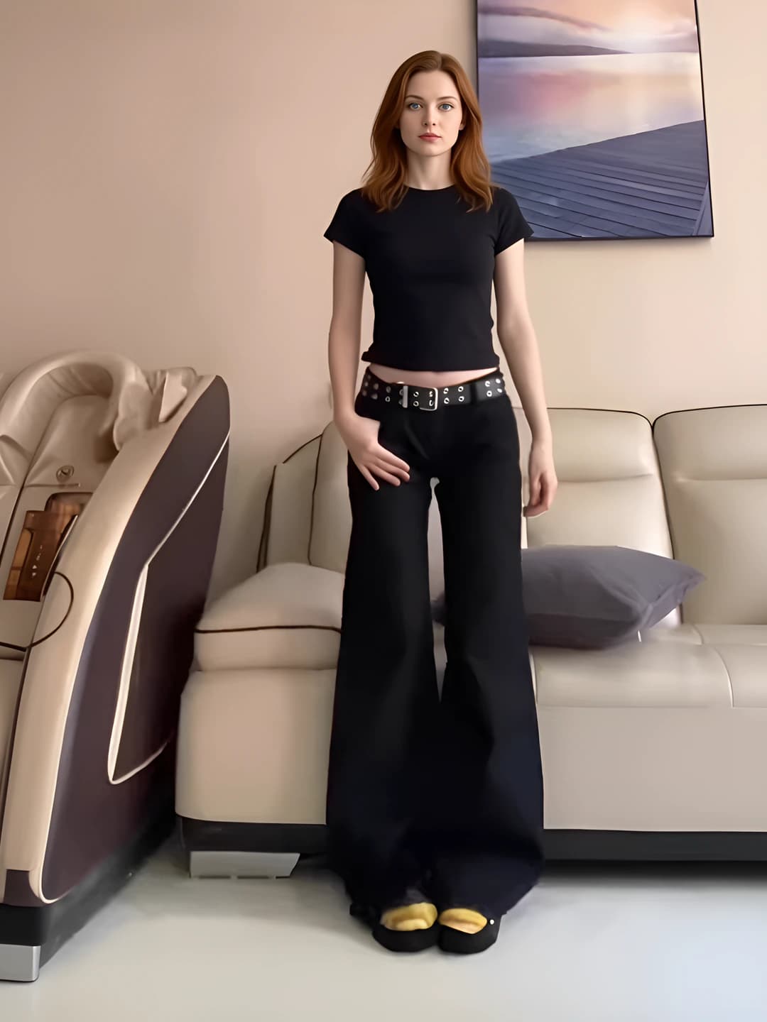 Women's wide and flared jeans, high waist, slim fit, straight cut, slimming, spring-autumn, casual