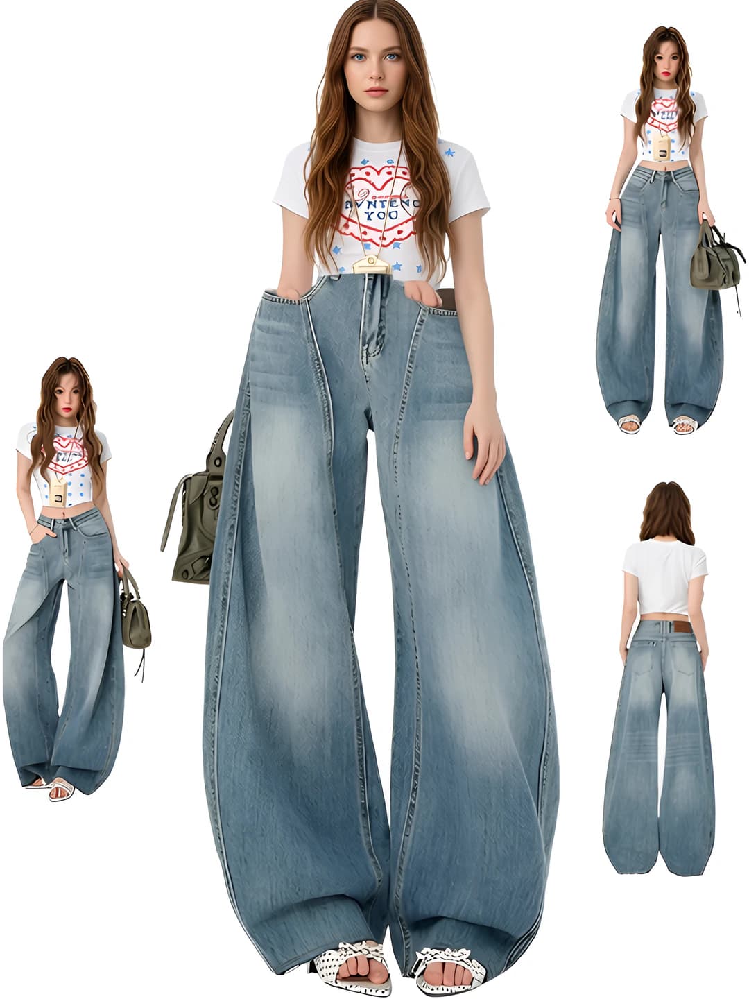 Women's wide-leg jeans for petite, plus size, spring-summer, high waist, loose fit, slimming, casual style, straight cut