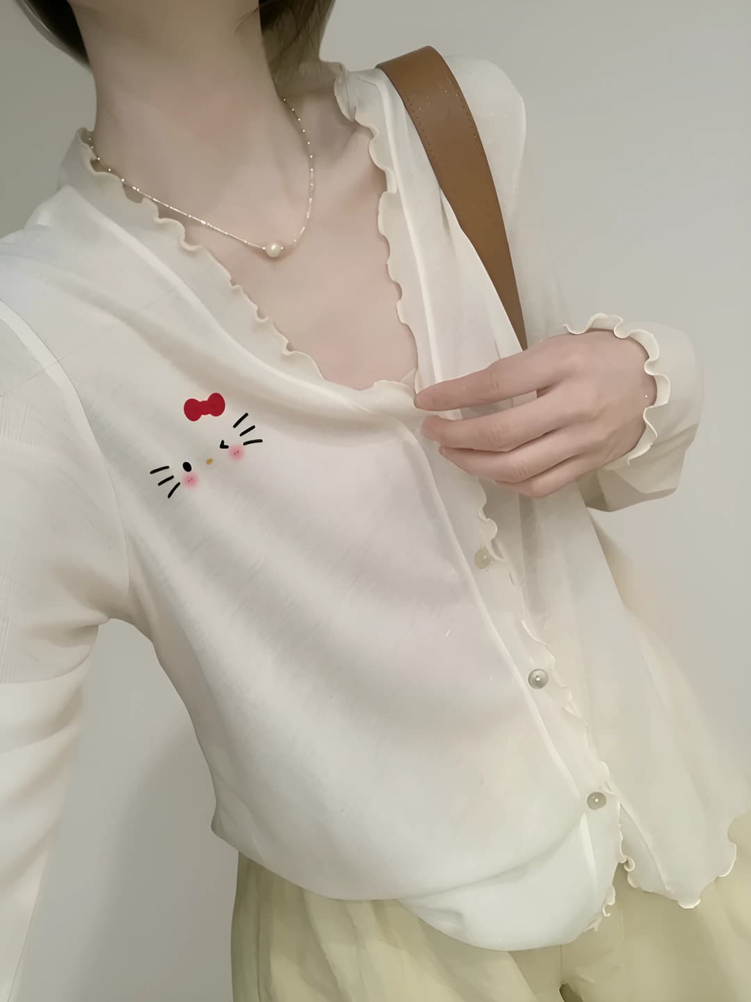 Women's summer knit cardigan with embroidery, V-neck, solid colour, long sleeve, loose fit, sun-protective