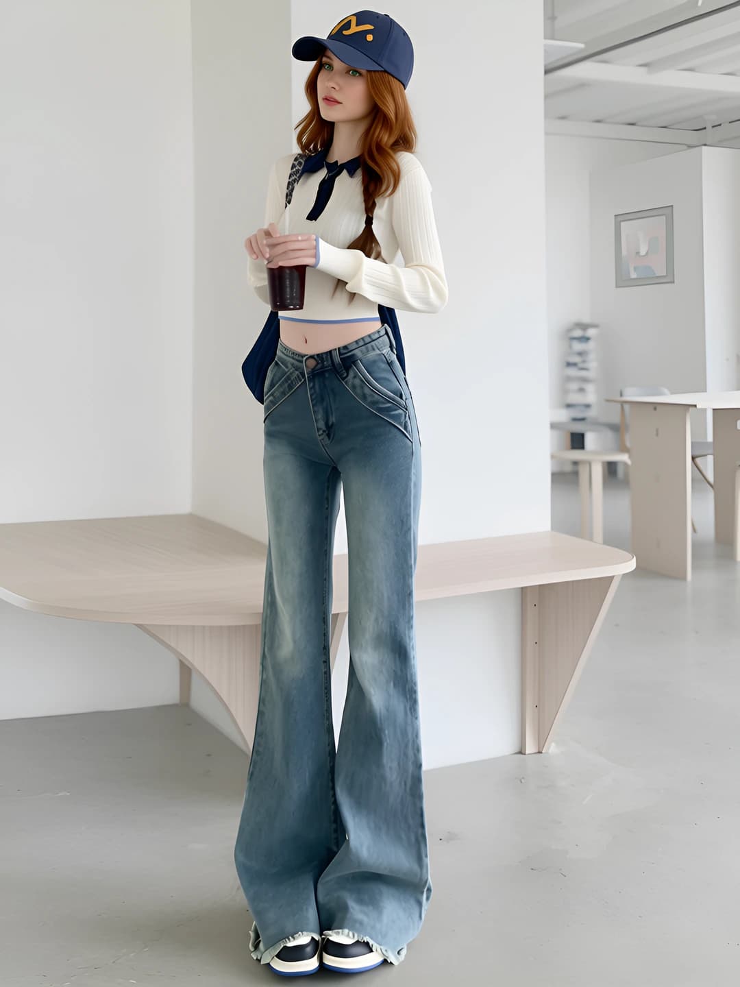 Women's wide and flared jeans plus size, low waist, slimming, spring 2026