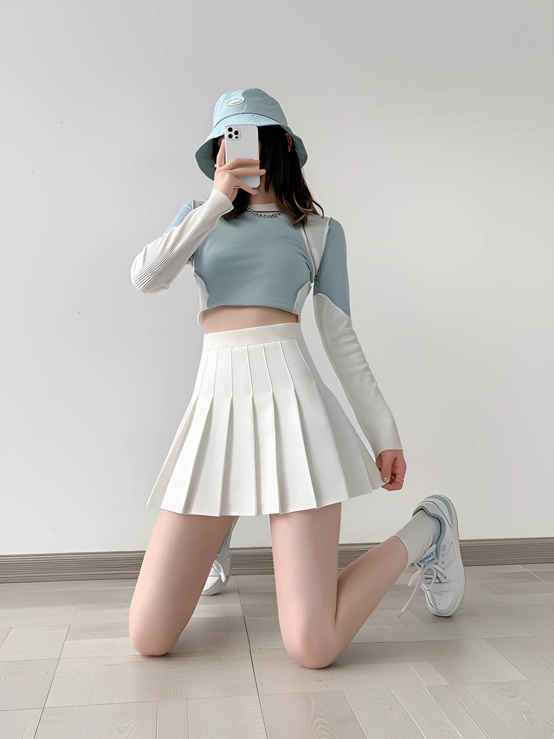 Women's 2026 spring-summer high waist mini pleated skirt, solid colour, A-line, stretch, for girls and students