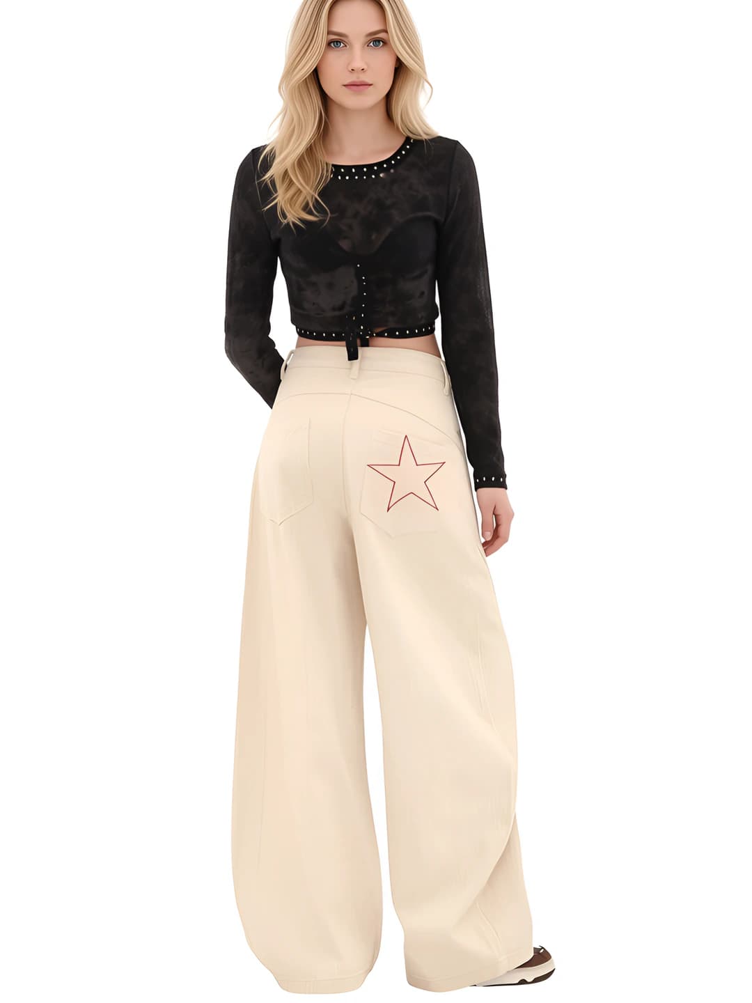 Women's wide and flared jeans, high waist, spring-autumn, slimming, loose fit, wide-leg trousers, casual