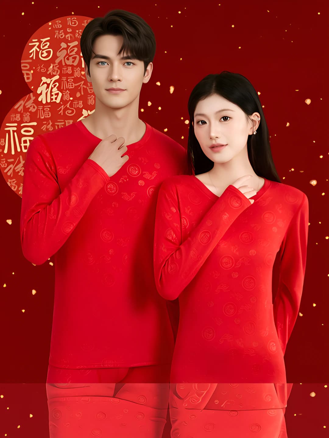 Women's fleece-lined thermal underwear set: wool, silk, warm, crew neck, long sleeve, trousers, solid colour
