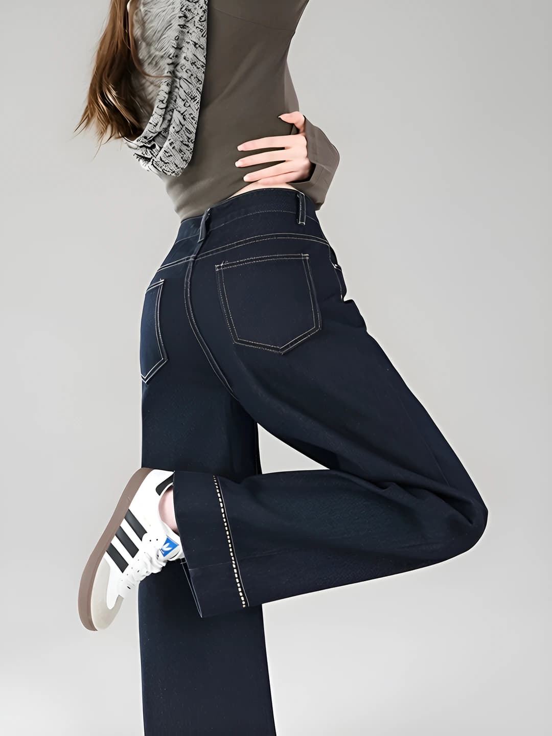 Women's wide-leg jeans 2026 spring, slimming straight cut, high waist, ankle-length trousers, petite, loose fit