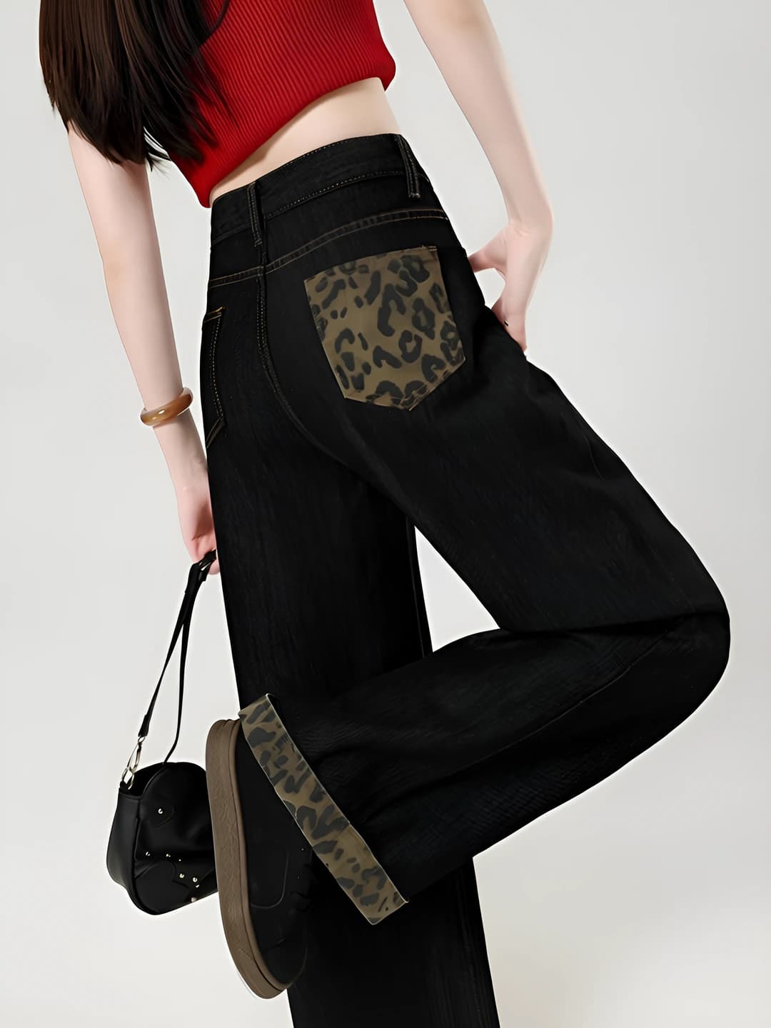 Ayollar uchun bahorgi keng va klesh jinsi shimlar, baland bel, bo'sh (oversize) kesim, to'g'ri kesim, uzun shim, jipsi mato, 70%–80% paxta, katta o'lcham