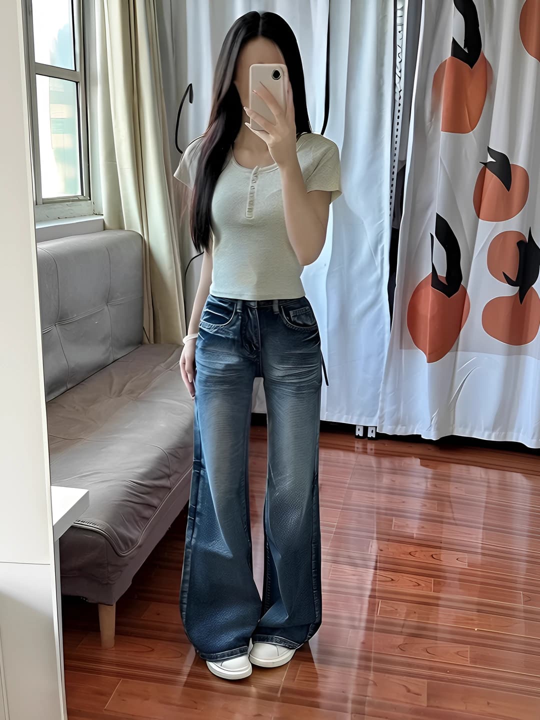 Women's retro high waist slim fit slimming wide and flared jeans for spring-autumn