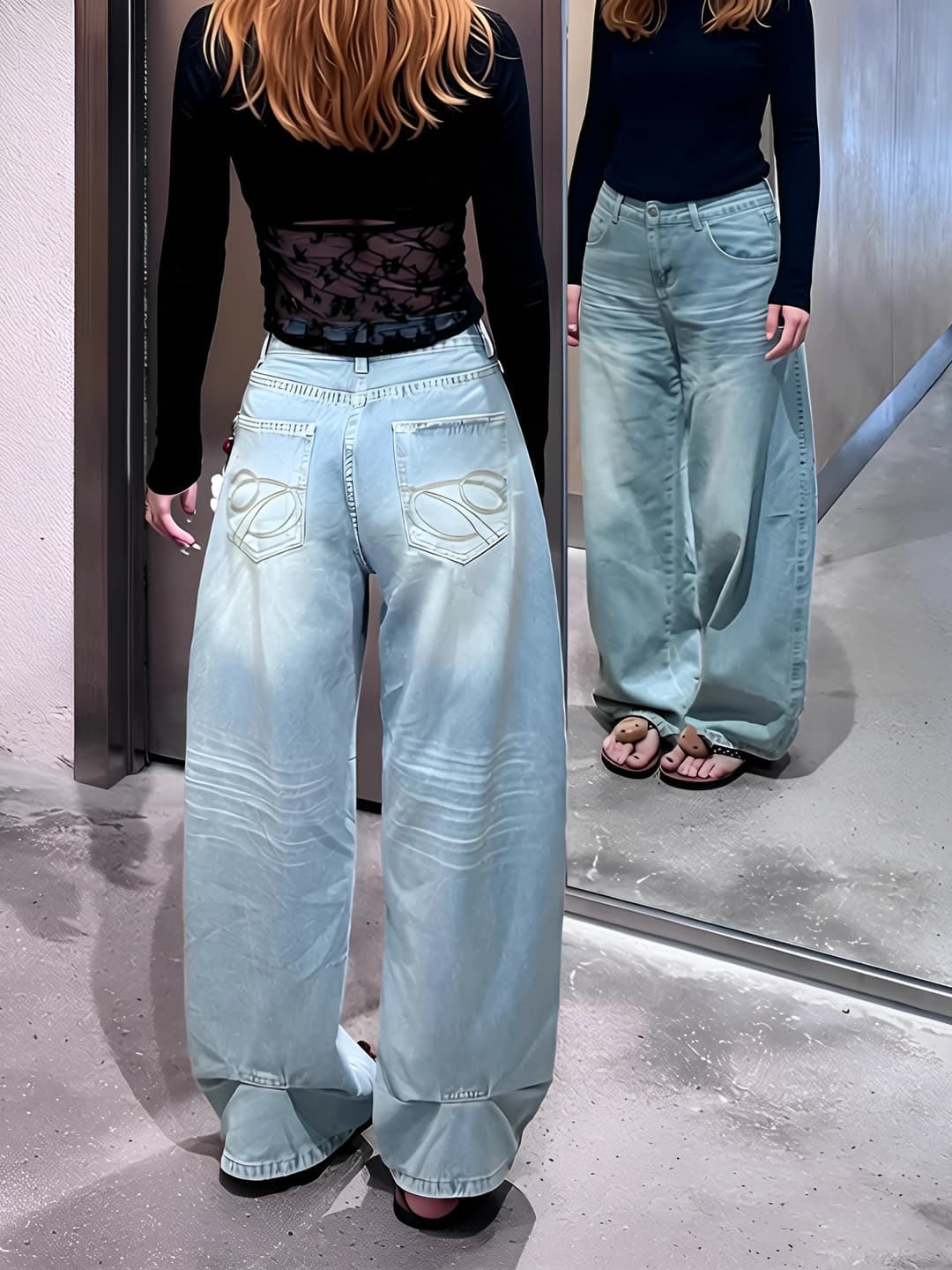 Ayollar uchun keng va klesh jinsi shimlar, kashtali, bo'sh (oversize), nozik ko'rsatadigan, baland bel, yozgi, kundalik