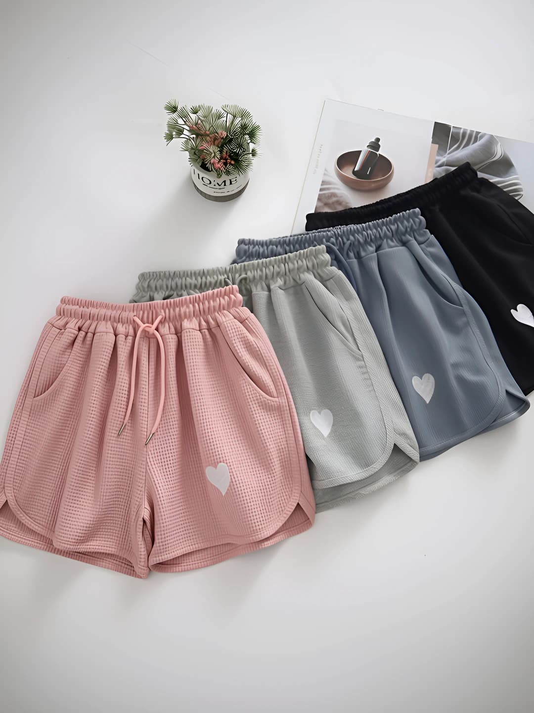 Women's casual plus size shorts: retro, sports, embroidered, high waist, loose fit, slimming, wide-leg trousers, A-line, side slit
