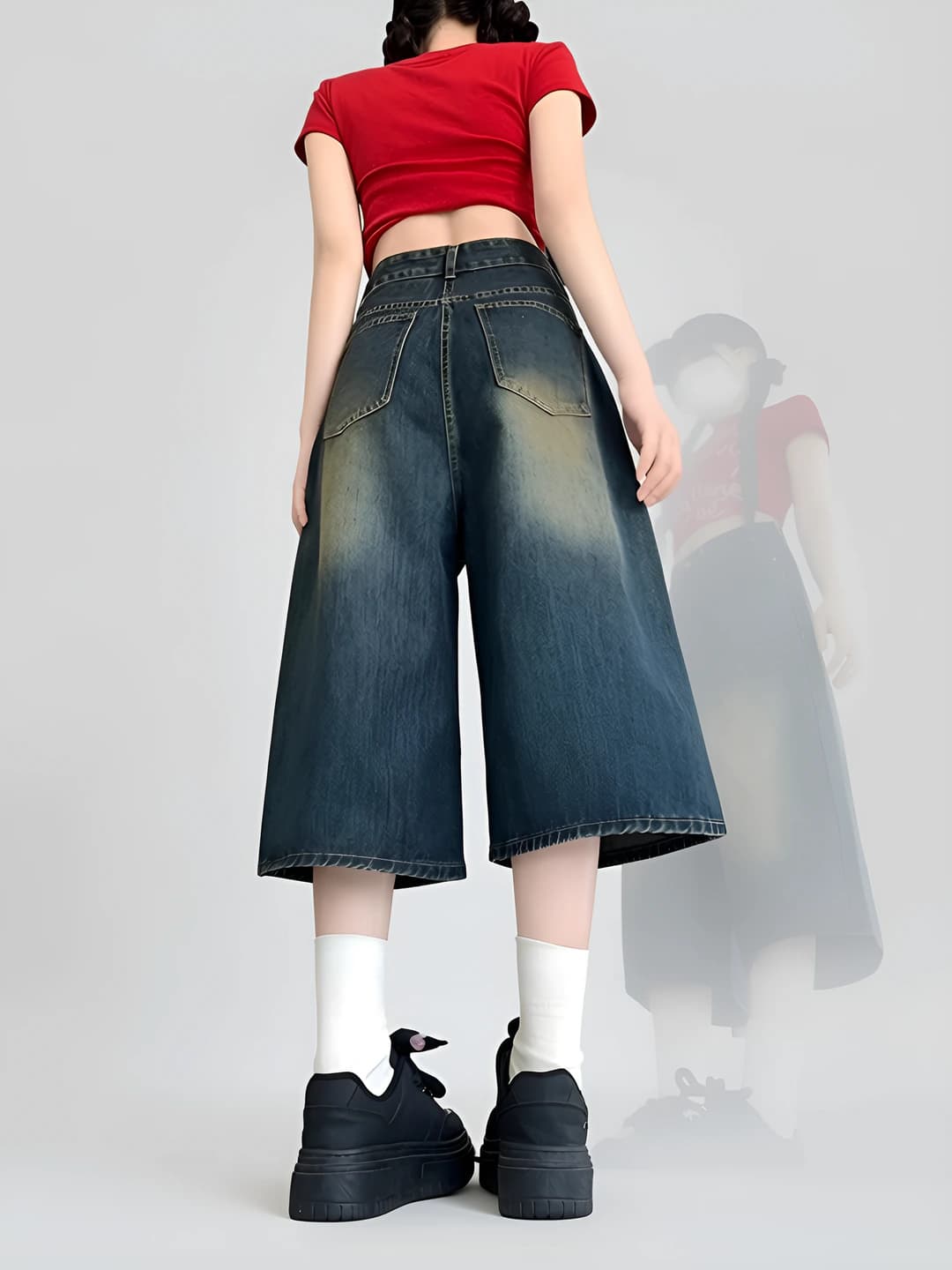 Women's wide and flared jeans, retro style, loose fit, slimming, capri trousers