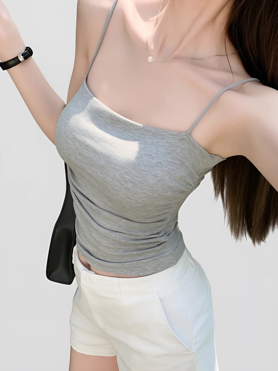 Women's strap top: slim fit, cropped, stretch, viscose fabric, figure pattern, with built-in bra