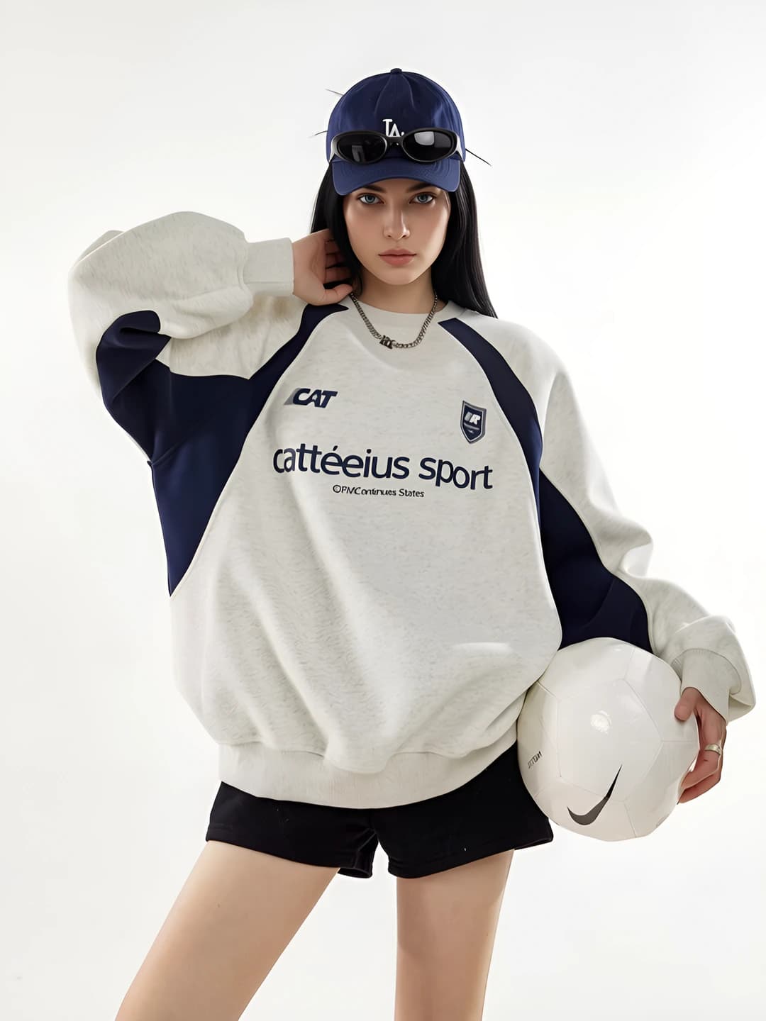Ayollar uchun retro svitshot, dumaloq yoqa, bo'sh (oversize) kesim, uzun yeng, kundalik sport uslubida, kuz-qish uchun