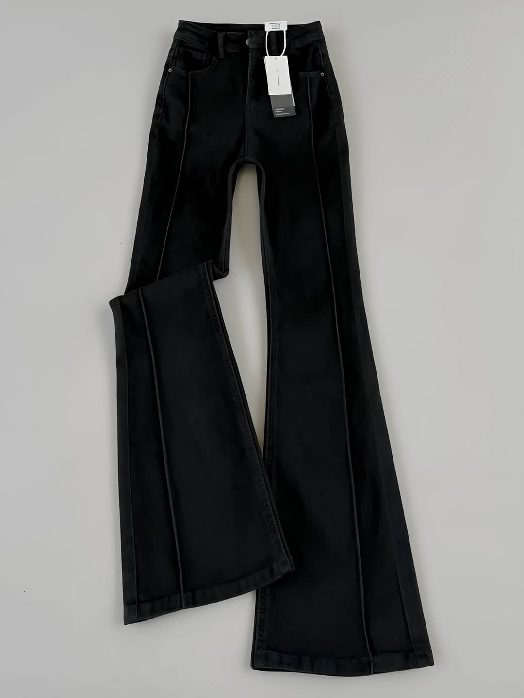 Women's black stretch wide and flared jeans, spring, plus size, slimming, for petite