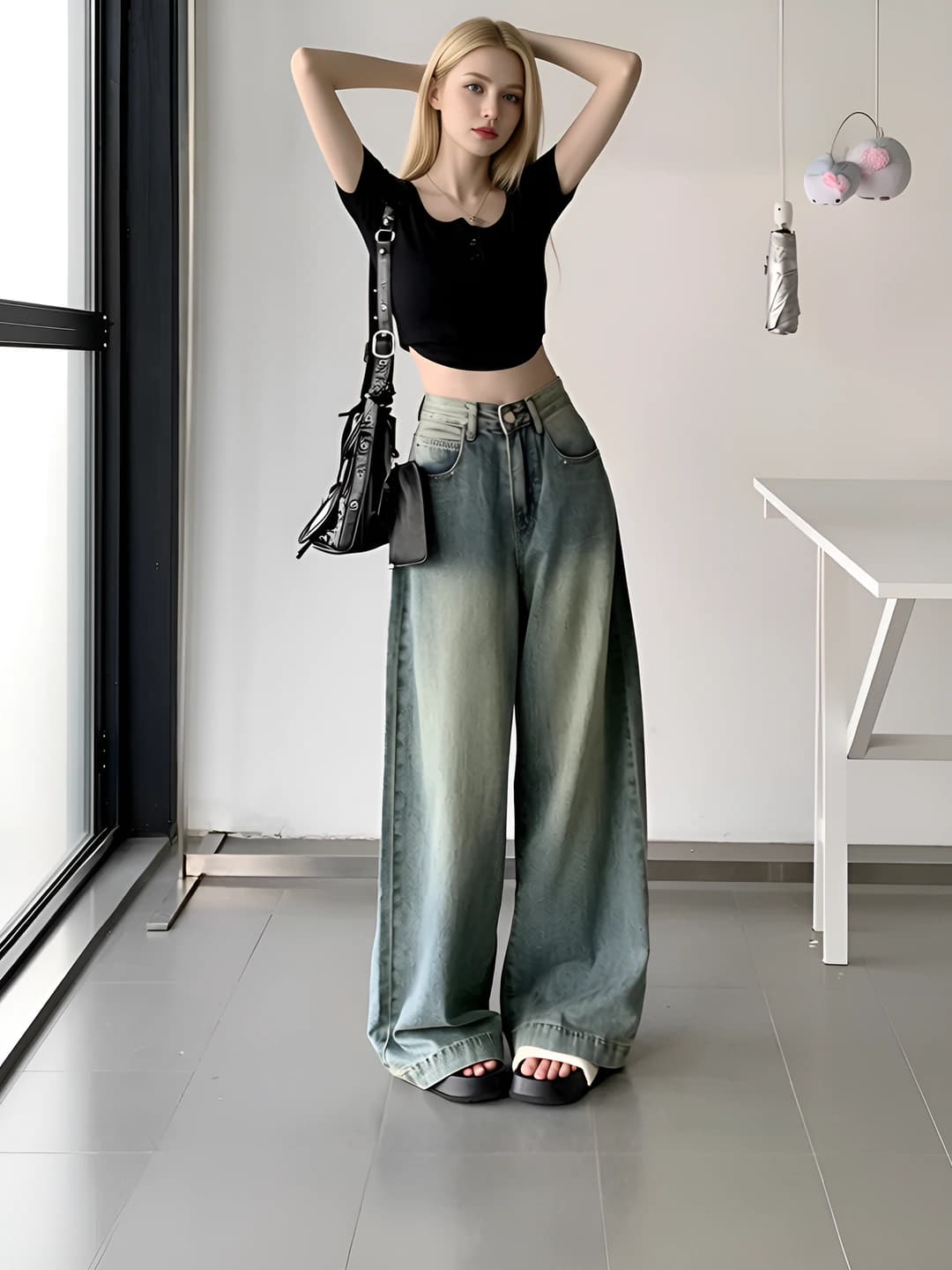 2026 spring-autumn retro jeans women's high waist, loose fit, slimming, straight cut, trousers, thin fabric