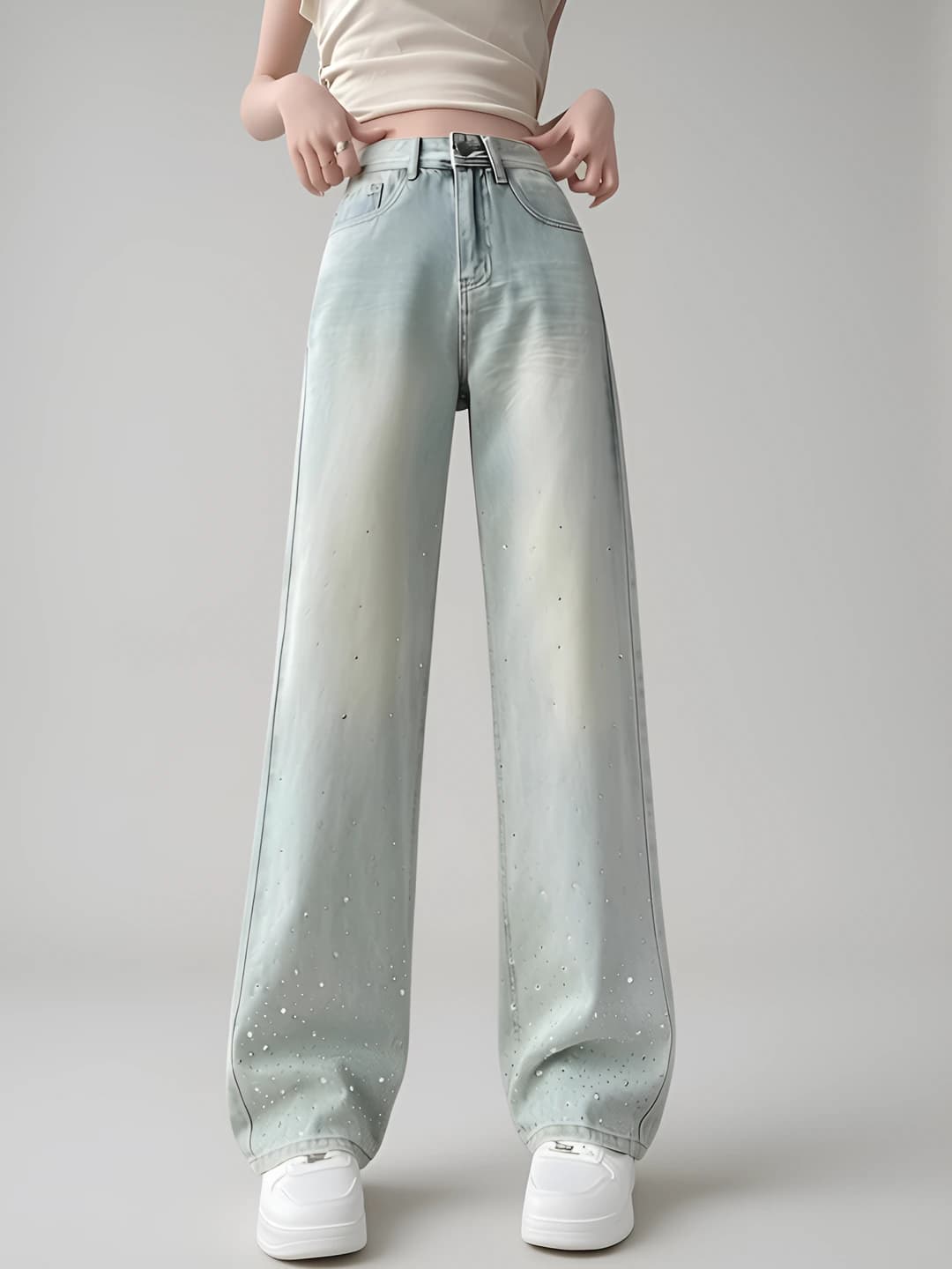 Women's jeans: wide-leg trousers, high waist, loose fit straight cut, trousers, 70%–80% cotton, light color, plus size