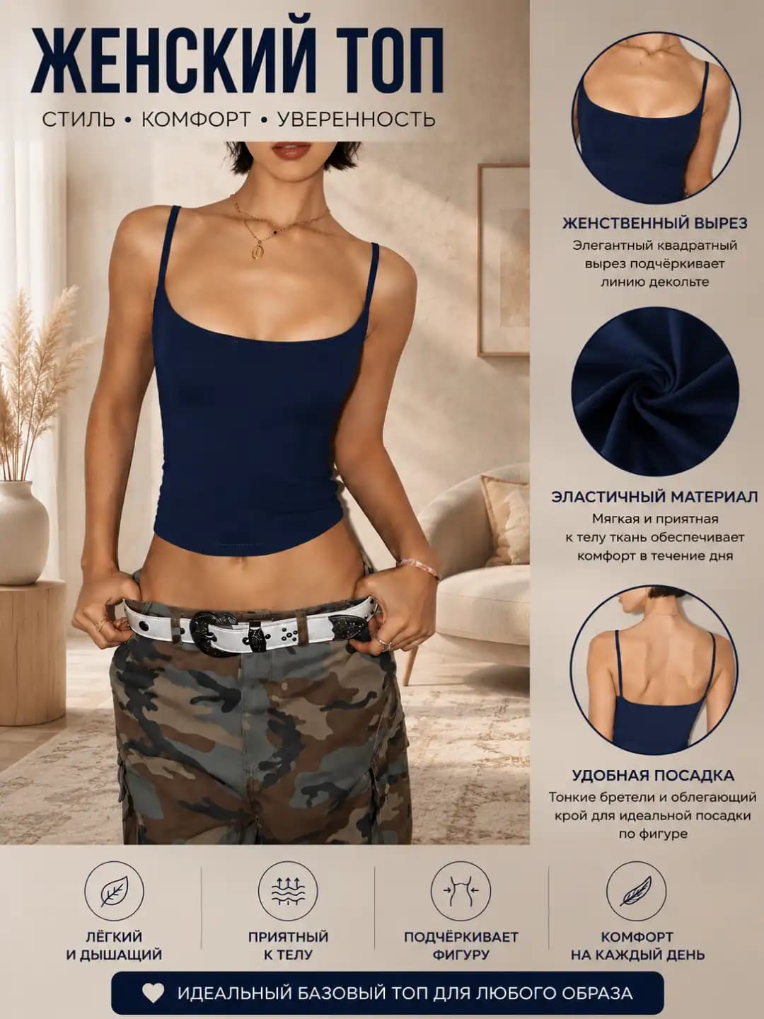 Women's strap top: slim fit, stretch, slimming, solid colour, cropped, sports, all-season