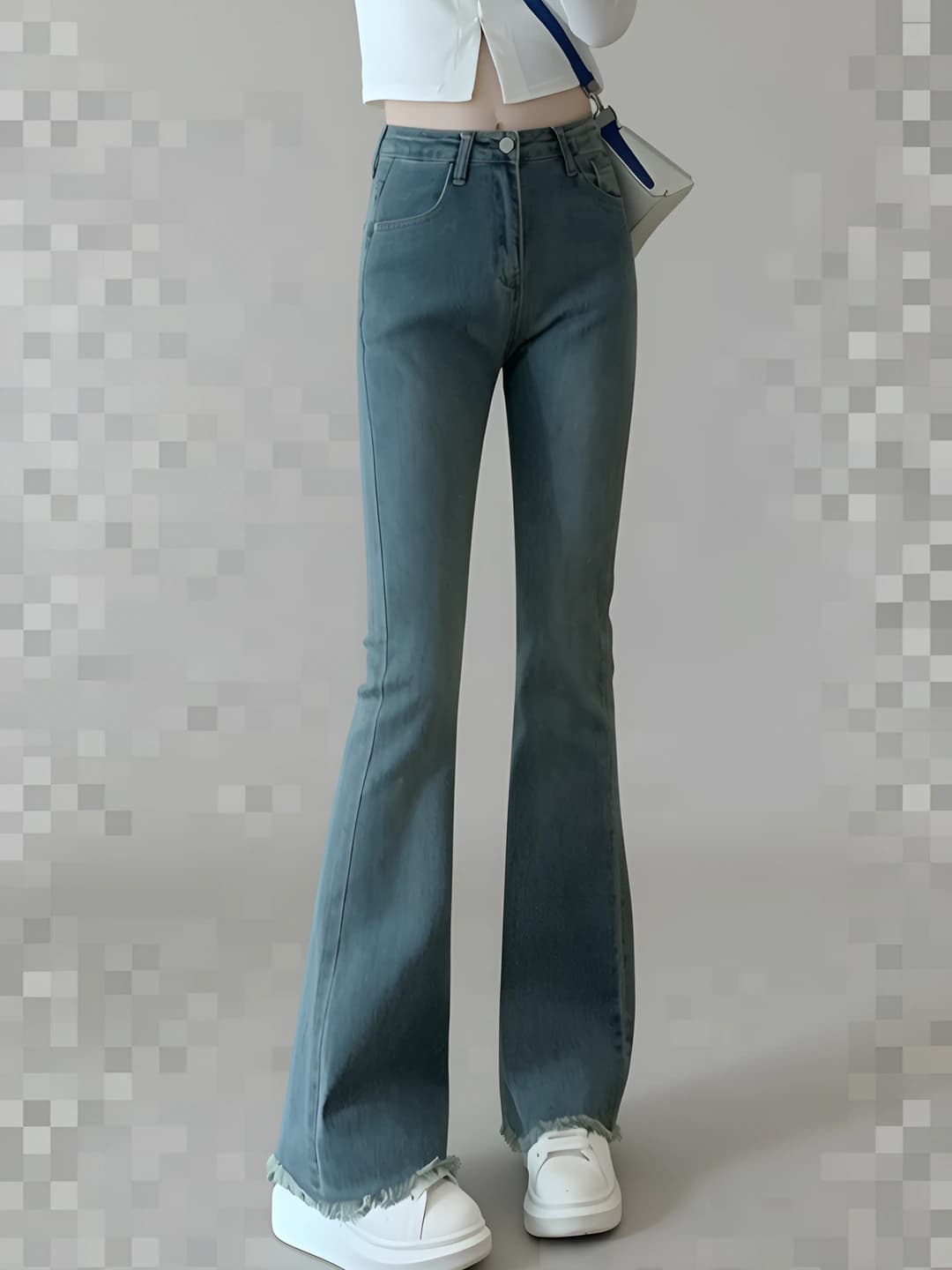 Women's spring-autumn jeans: high waist, slim fit, stretch, straight cut, retro, trousers, for petite