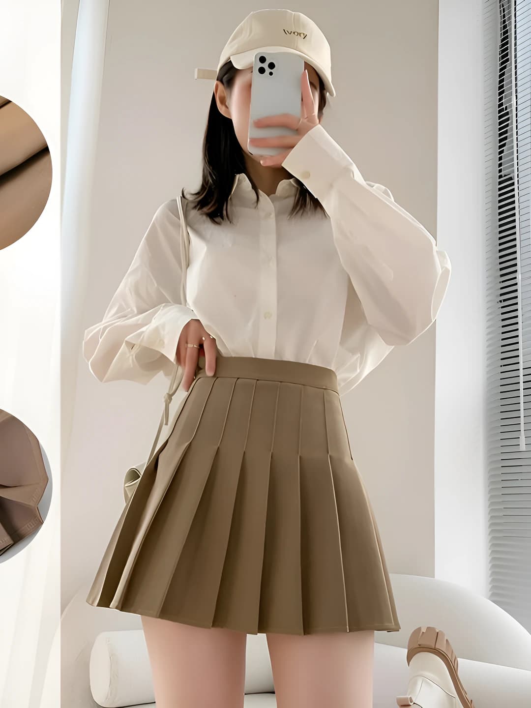 Khaki, wrinkle-free, long
