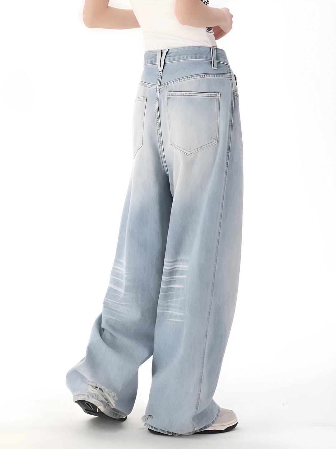 Ayollar uchun retro uslubdagi yozgi bo'sh (oversize) baland bel to'g'ri kesim keng va klesh jinsi shimlar