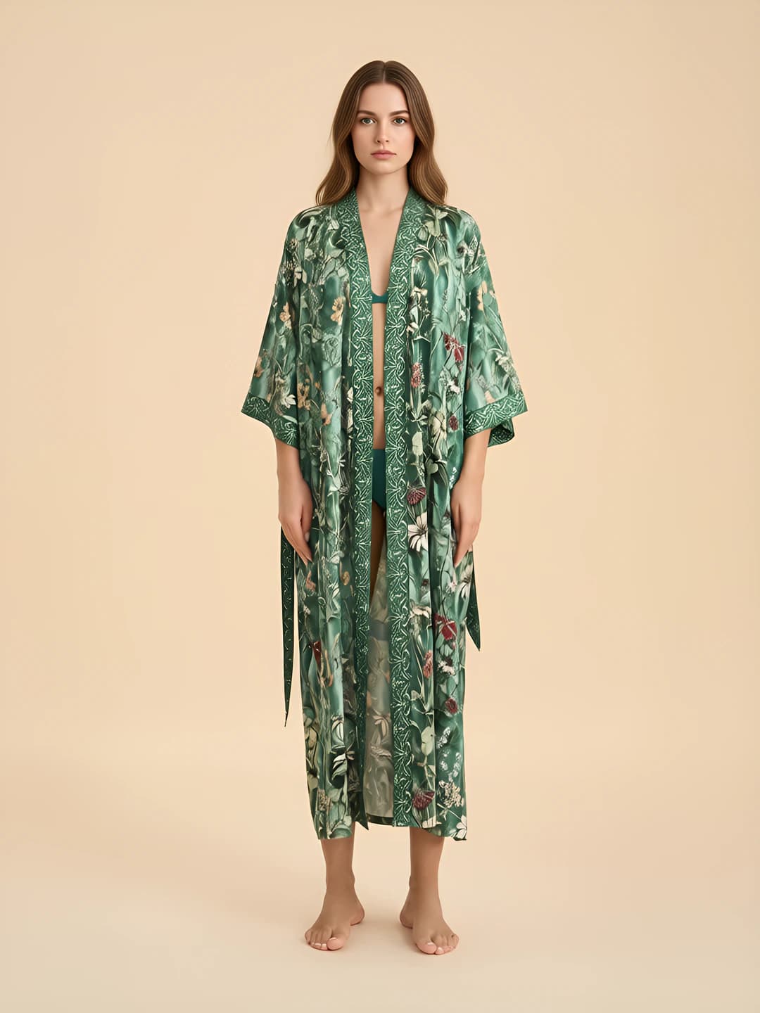 Ayollar uchun uzun yengli, bo'sh (oversize) uy uchun xalat, bosma naqshli, uzun, to'rt mavsum, havo o'tkazuvchan, polyester